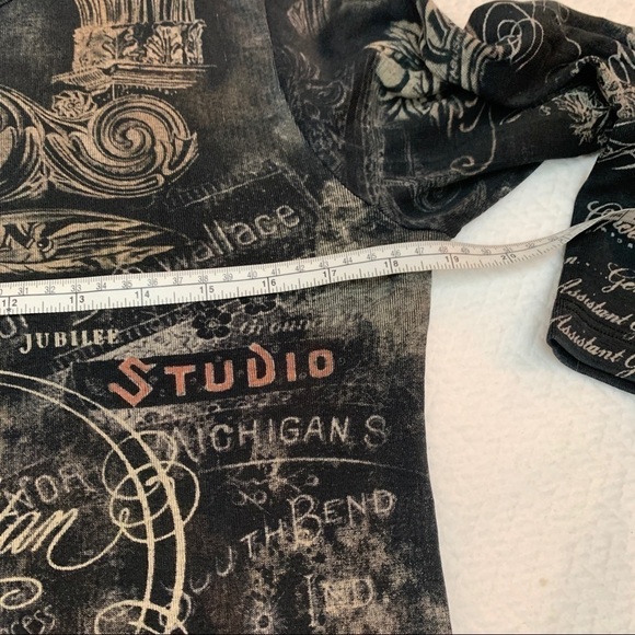 MONA Lisa🖤Graphic Black 3/4 Sleeve Scoop Neck T-Shirt Top - Picture 6 of 8